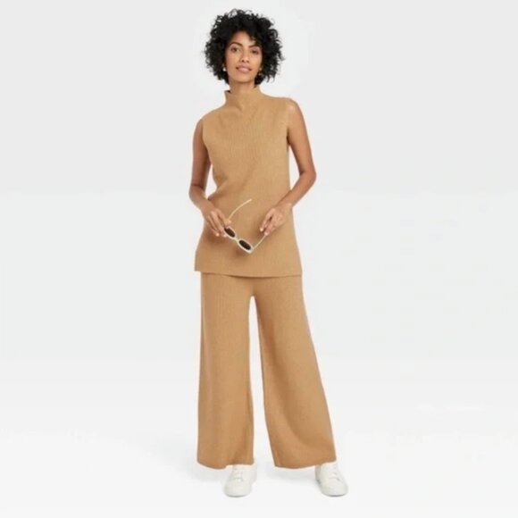A New Day Womens Ribbed Sweater Set - Tan - Picture 1 of 8